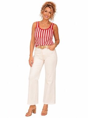 Anne Klein Red White Striped Knit Tank Top Medium
